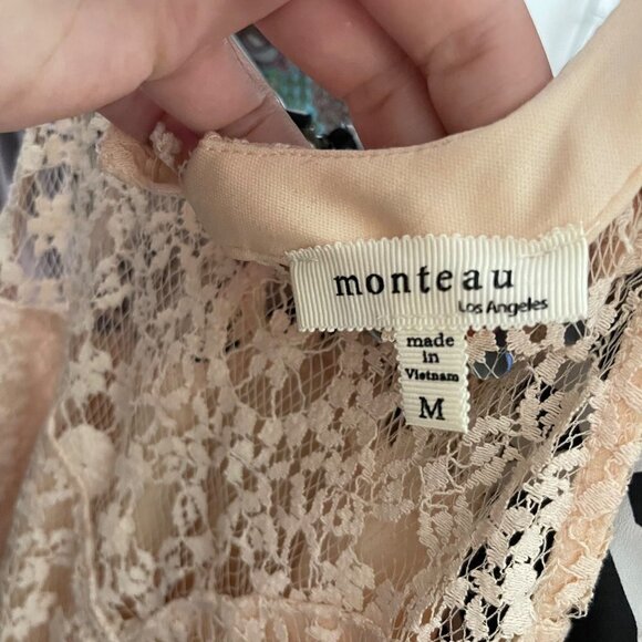 Monteau Womens Pink Lace Overlay Keyhole Halter Mini Shift Dress Medium - Picture 2 of 7